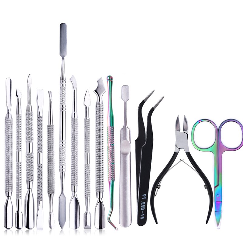 Nail Cuticle Pusher Tweezer Cutter Nipper Clipper Dead Skin Remover Predicure Nail Art Tool Dual-ended Anti-slip Handle