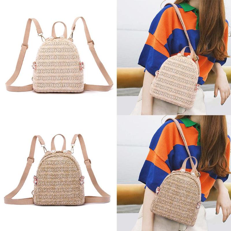 perle paille sac à dos femmes adolescente filles voyage épaule cartables Chic sac à dos femme