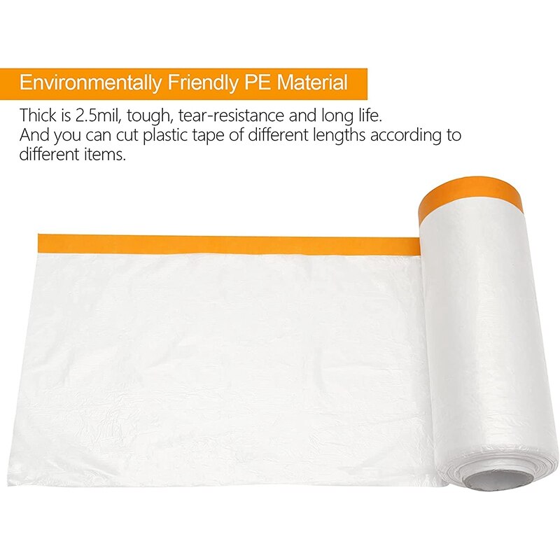 4 Rolls Clear Plastic Sheeting 4.9X 65.5 Ft Pre-Taped Masking Film Cloths For Painting Automotive Painting Covering