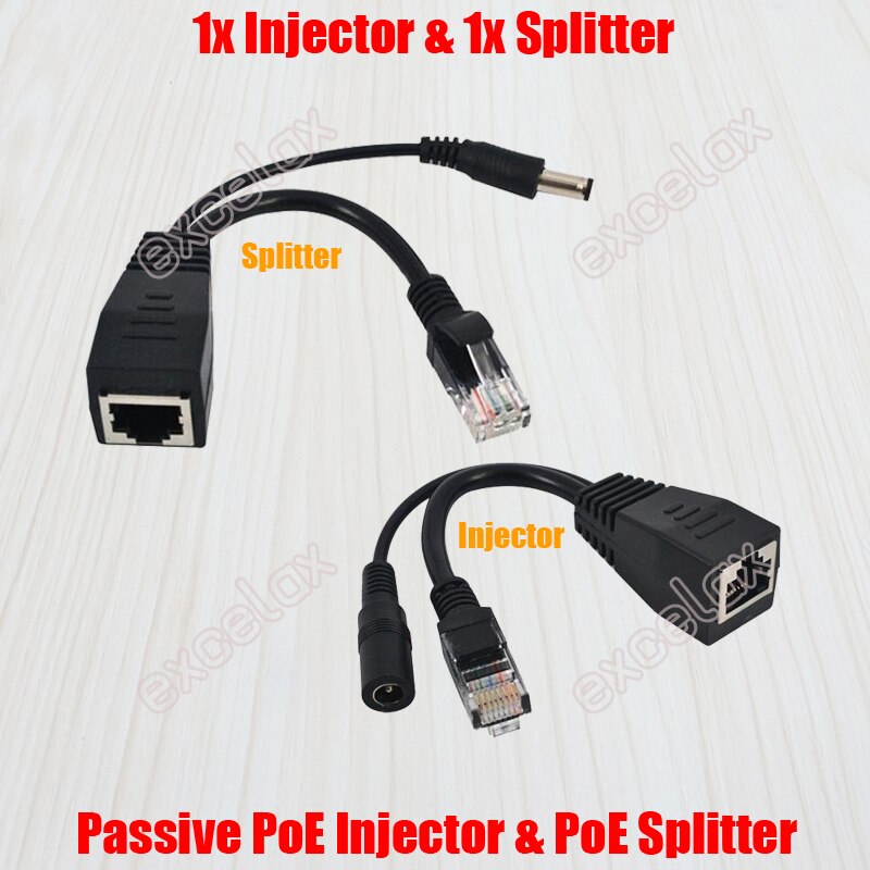 1x Pair RJ45 Passive PoE Injector & Splitter IP Camera Power Over Ethernet Power Supply Adapter 30m 100ft DC 12V Connector Plug