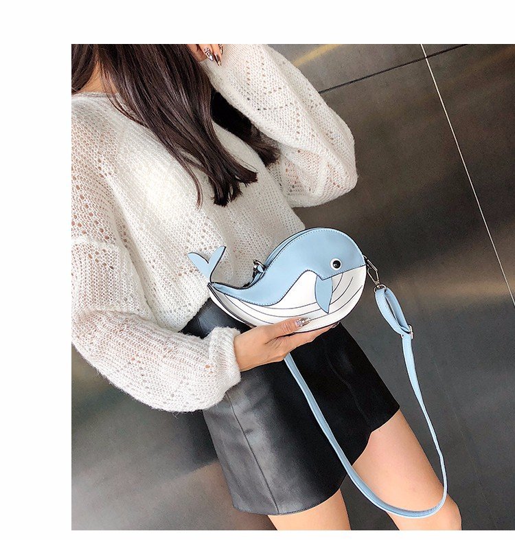 Söt whale pu läder kvinnlig klaff clutch axelväska crossbody mini messenger bag för kvinnor bolsa