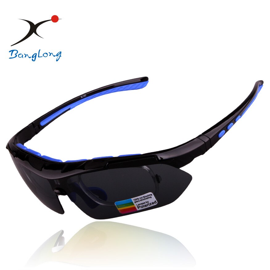 Gepolariseerde sportbril / fietsbril / fietsbril met 5 lenzen verwisselbare zonnebril: Zwartblauw