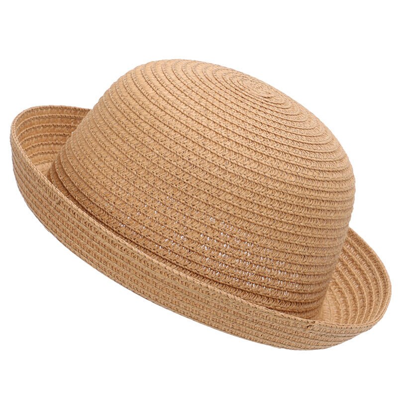 To barn stråpapir solhatt søte ører 2-5 år gutter jenter sommer vanlig strandhatt brun khaki elfenben oransje gul: Farge 3