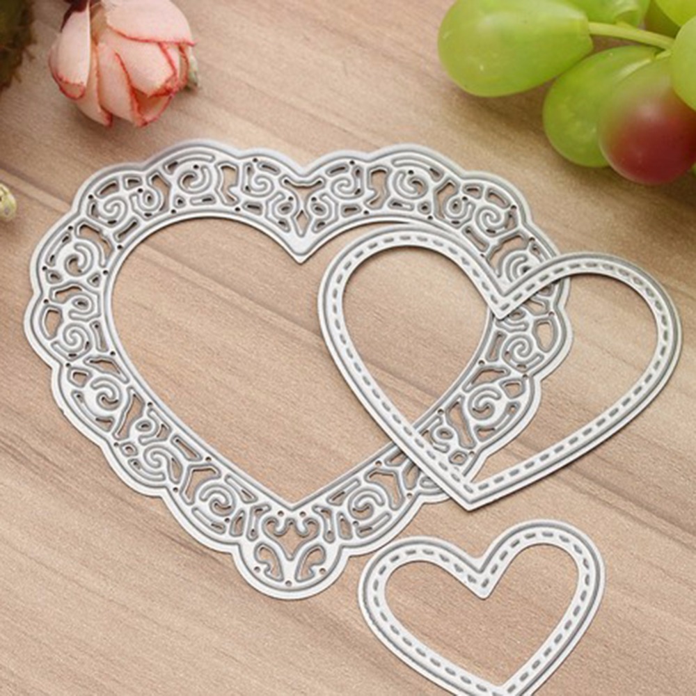 Hemere 85X79mm 3 uds corazón encaje hueco marco Metal troqueles de acero plantilla para álbum de recortes de bricolaje estampado de tarjeta de papel plantilla