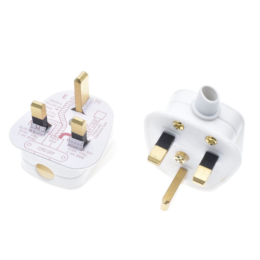 UK 3 Pins AC Electrical Power Rewireable Plug Male W/ Wire Fused Socket Outlet Adaptor Adapter Extension Cord Cable Connector