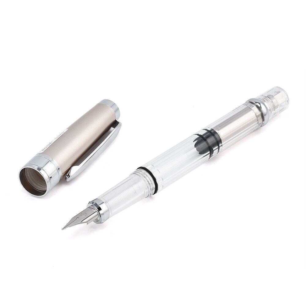Fountain Pen Piston Transparent Gold/Silver Clip Fine Nib 0.5mm Wing Sung 3008 Fountain Pen
