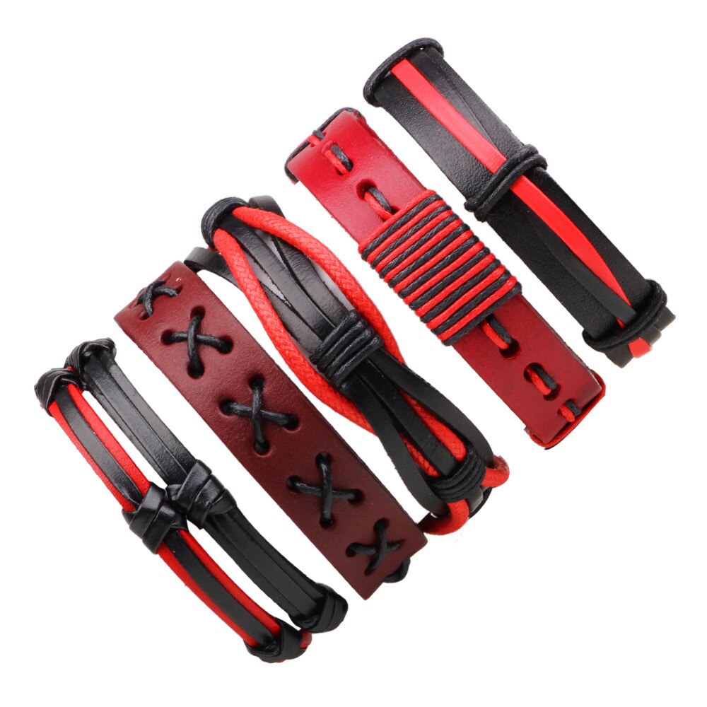 Conjunto de 5 unids/set de pulseras de cuero de la Biblia para hombre, brazaletes de estilo Vintage, Reggae, África, Argentina, joyería Punk Rock,: B5-14