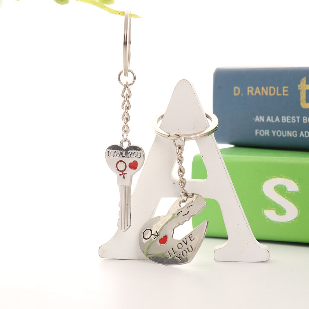 1 paar zilveren sleutelhanger met hartjes, liefhebbers van liefde, valentijnsdag, ik hou van jou, sleutelhanger met letters, sieraden voor
