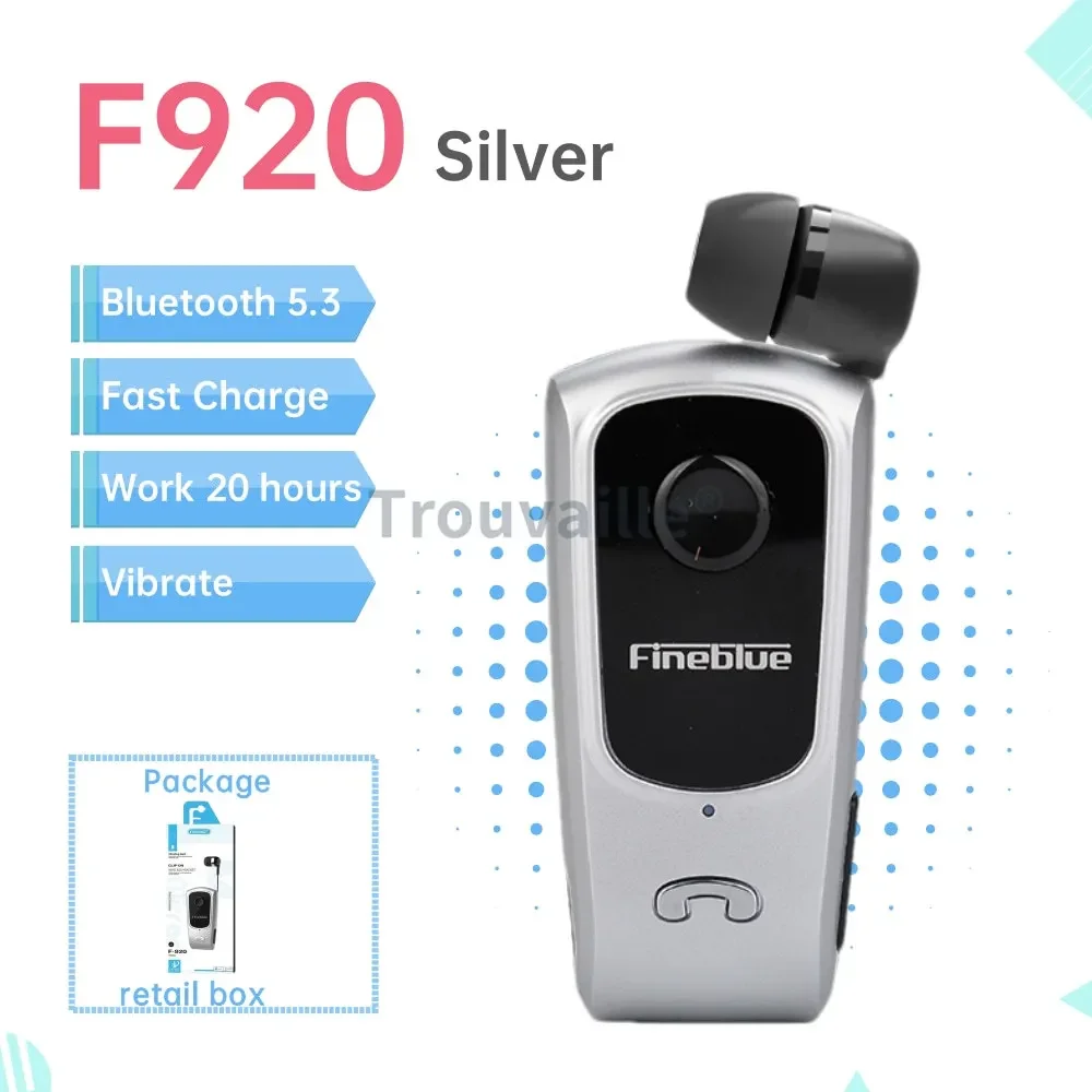 Fineblue F920 Wireless Bluetooth Headset Heaphones in Lotus Earphone with Clip Handsfree Retractable Earphones F520 F580 K55 K65: Beige