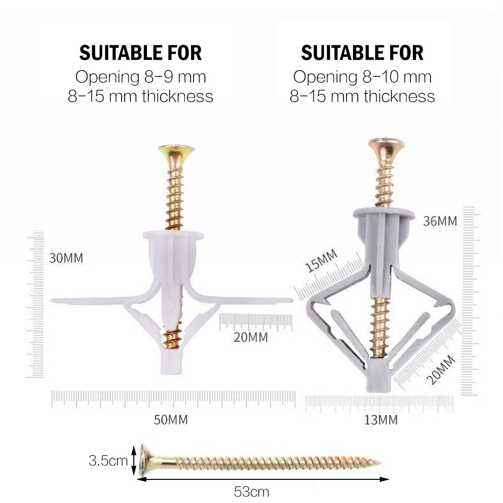 100pcs Expansion Drywall Anchor Kit Screws Self Drilling Wall Home Pierced Tool Set Special For Nylon Plastic Gypsum Board