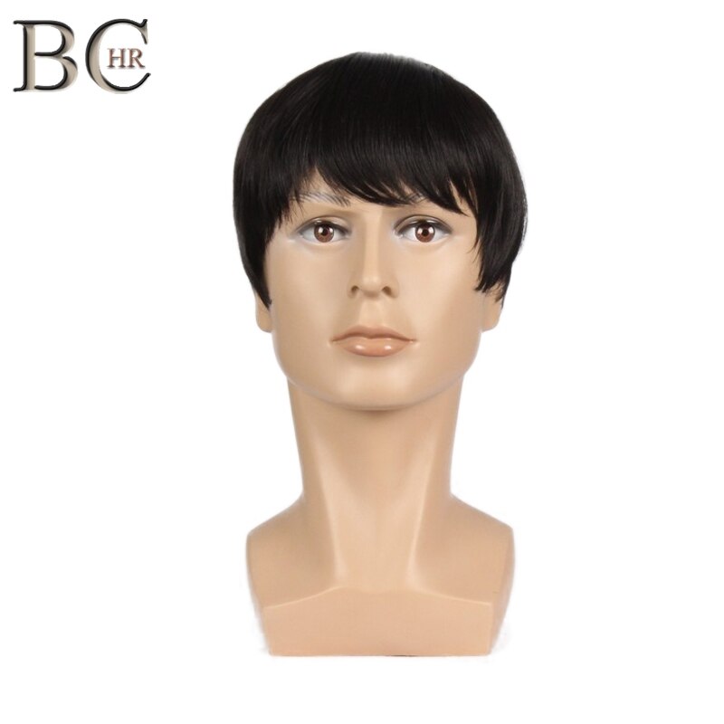 BCHR 8 inch Short Straight Synthetic Wigs for Men Natural Black Male Wig Heat Resistant Fiber Hair toupee Wig