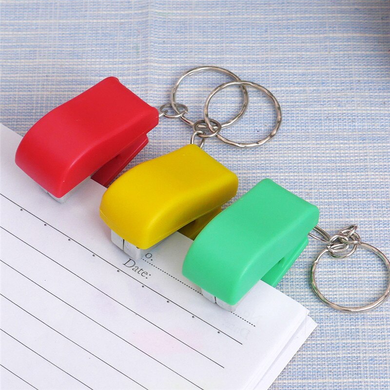 Practical Mini Plastic Stationery Set Stapler Key Chain Ring Kawaii Keychain School Office Supplies Stationery mini stapler