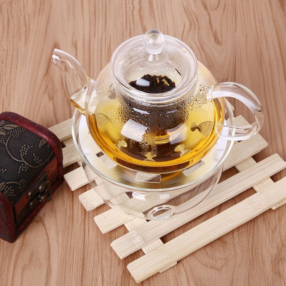 SOLEDI 800ml Clear Glass Sarafe Set Pot Infuser Teapot+Warmer+6 Tea Set Cup Borosilicate Heat Resistant Double Wall W/