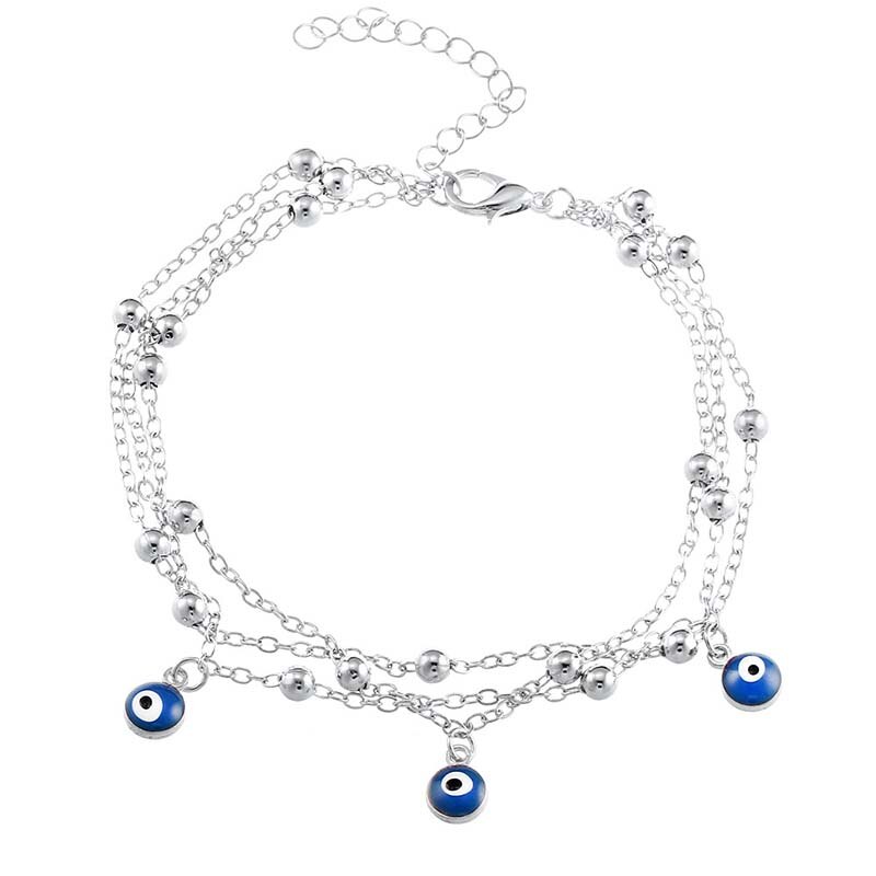 Tobillera Bohemia con colgante de ojo malvado azul, cadena para pierna, Accesorios de playa Retro de verano, joyería de múltiples capas para pies, cadenas de cuentas: C1102-06