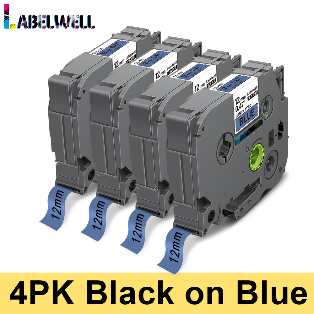 Labelwell 6PK 12mm 231 laminowane labe taśma Multicolors dla 231 131 631 431 531 731 831 wymiana dla brata PTH110 drukarka do etykiet: 4PK-Black on Blue