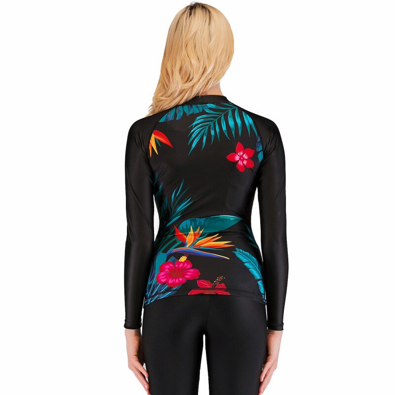 Printed Long Sleeves Rash Guards Women Swimwear Swimming T Shirts Surfing Tops Beach Bathing Sutis Swimsuits EO