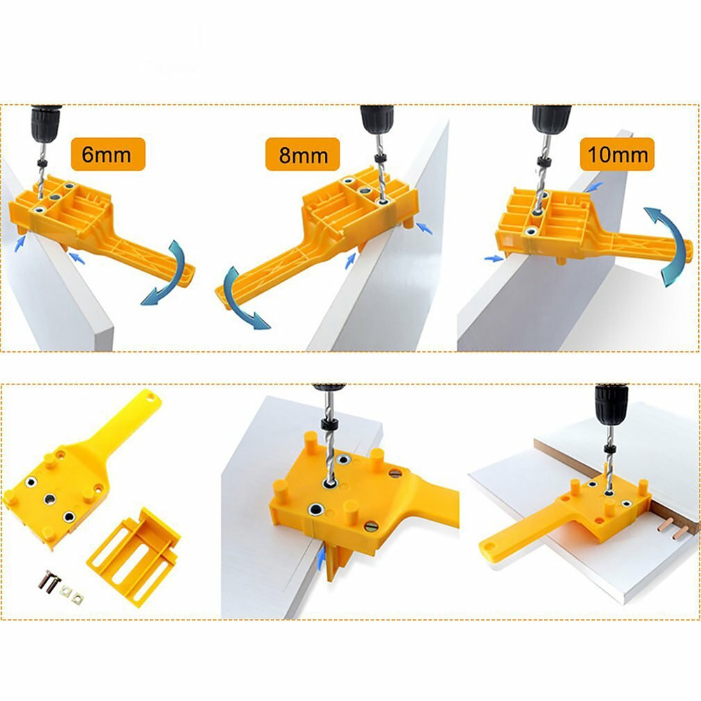 Guida per trapano per tasselli per legno strumenti di posizionamento con 3 pezzi perni di centraggio in metallo 6 8 punte da trapano da 10mm kit di foratura per legno