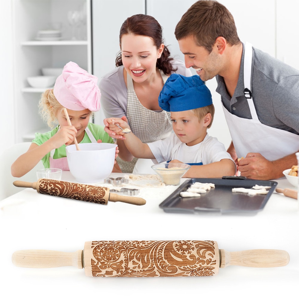 35*5cm Weihnachten Schneeflocke Reben Präge rollen Stift DIY Backen Cookie Nudel Keks Fondant Kuchen Teig Holz Gravierte Rolle