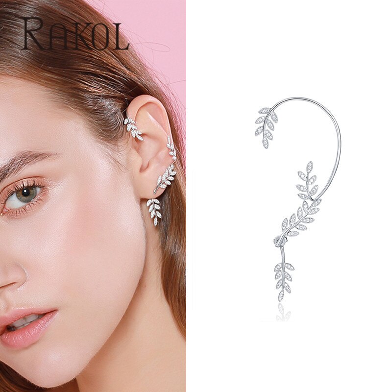 RAKOL 1 Single Removable Flower Olive Branch Cubic Zirconia Earrings for Women Girl Leaf Party Jewelry