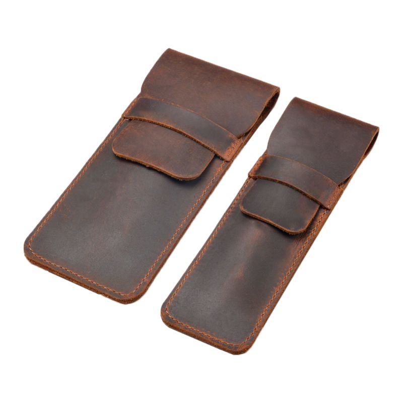Porte-stylo en cuir marron, pochette pour stylos à bille fait à la main, housse de protection pour bureau collège