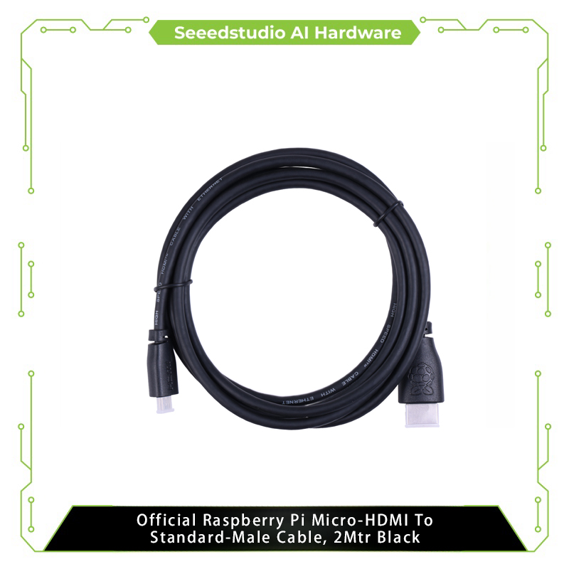 Official Raspberry Pi Micro-HDMI To Standard-Male Cable, 2Mtr Black