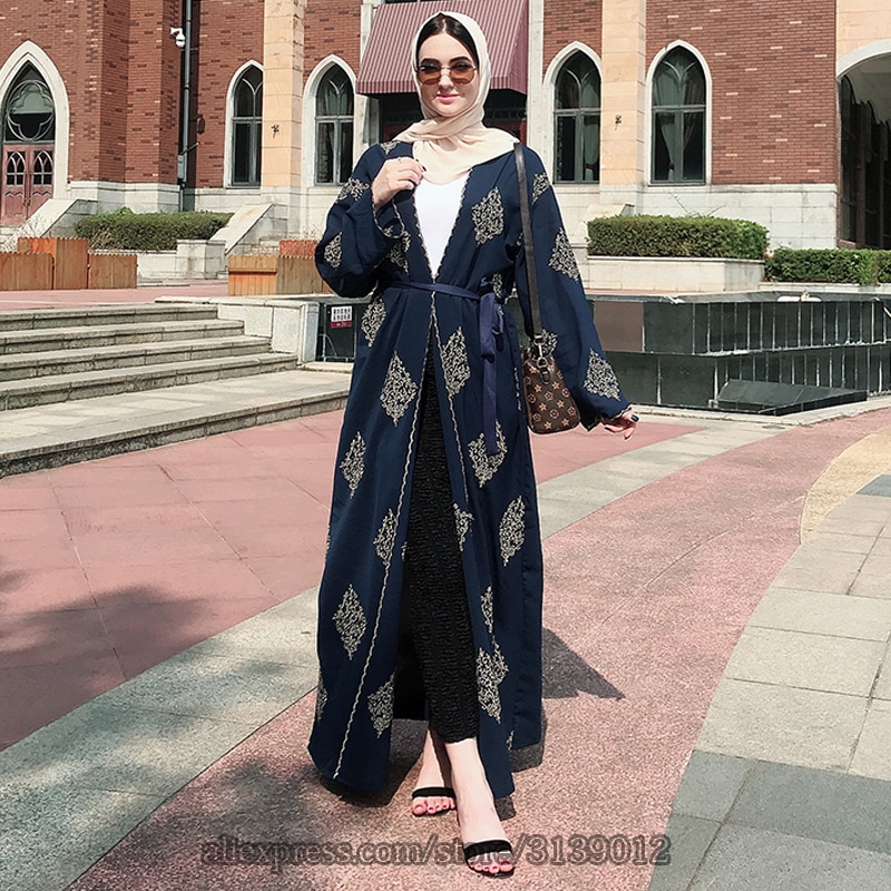 Dubaï ouvert Abaya Kimono Musulman Hijab Robe Caftan Abayas vêtements islamiques pour les femmes Caftan Marocain Qatar Kleding Robe Musulman