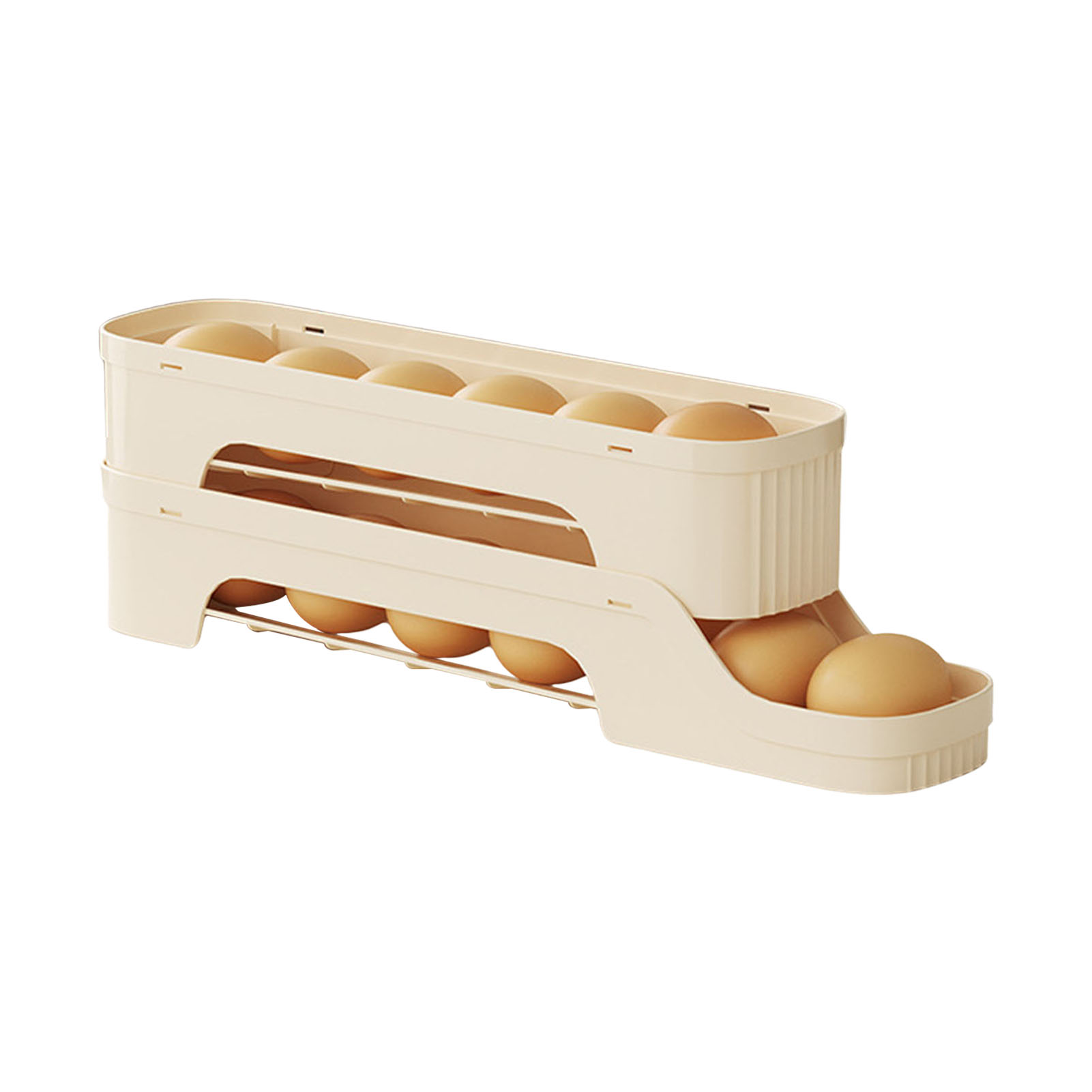 Rolling Egg Storage 4 Tier Refrigerator Egg Storage Organize and Store up to 30 Eggs Box Space-Saving Roll Down Eggs Dispenser: Light Grey