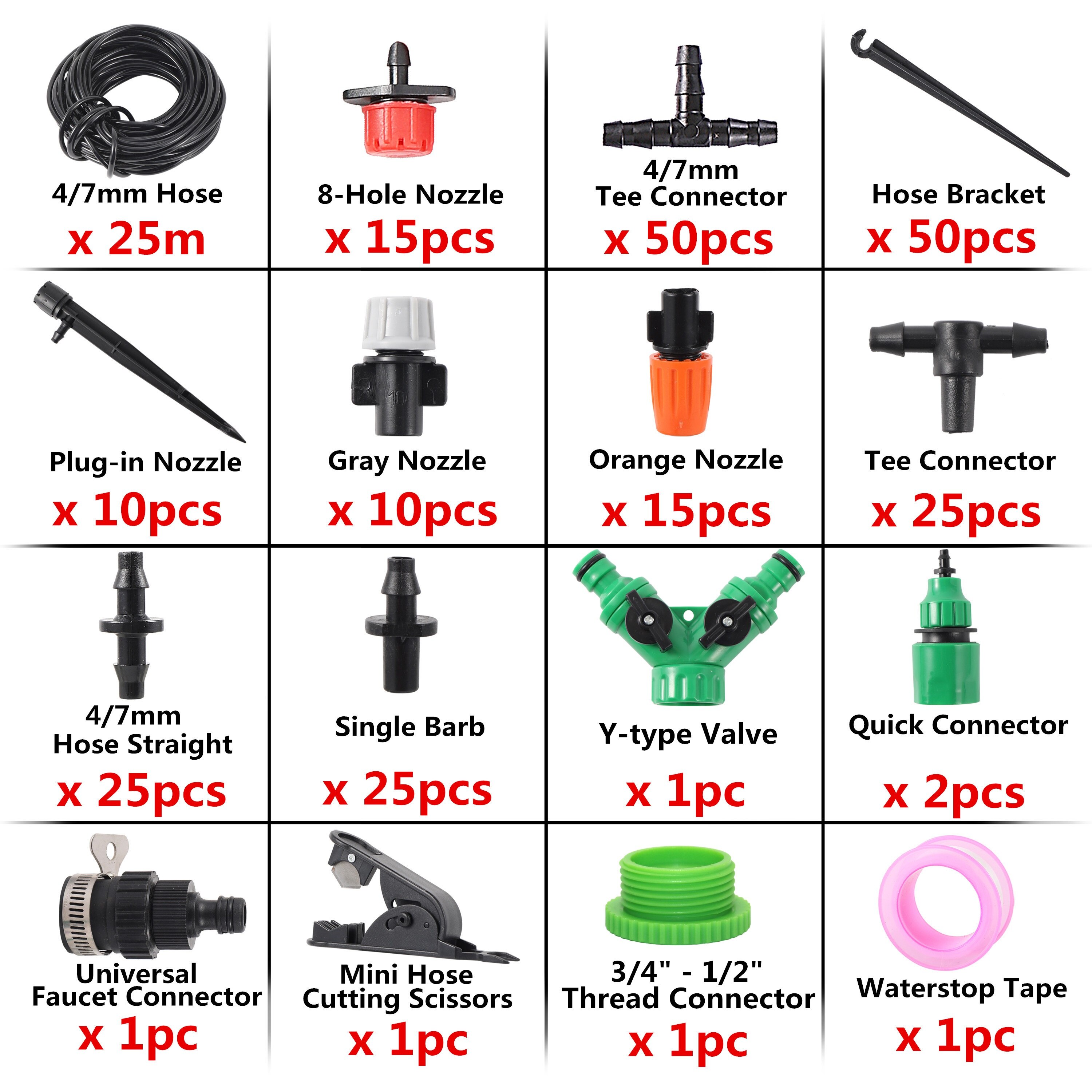 Adjustable Misting Spray Drip irrigation System DIY Plant Watering Kit Garden Lawn Vegetable Flower Irrigation Equipment Set: 25m kit