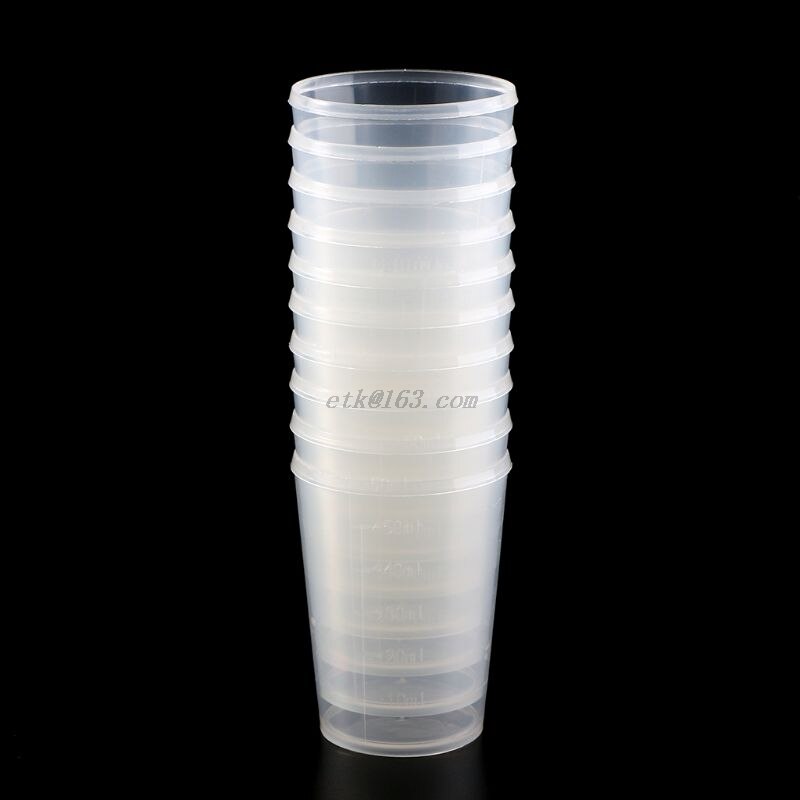 10Pcs 50ml Plastic Laboratory Bottle Lab Test Measuring Container Cups with Cap Plastic Liquid Measuring Cups