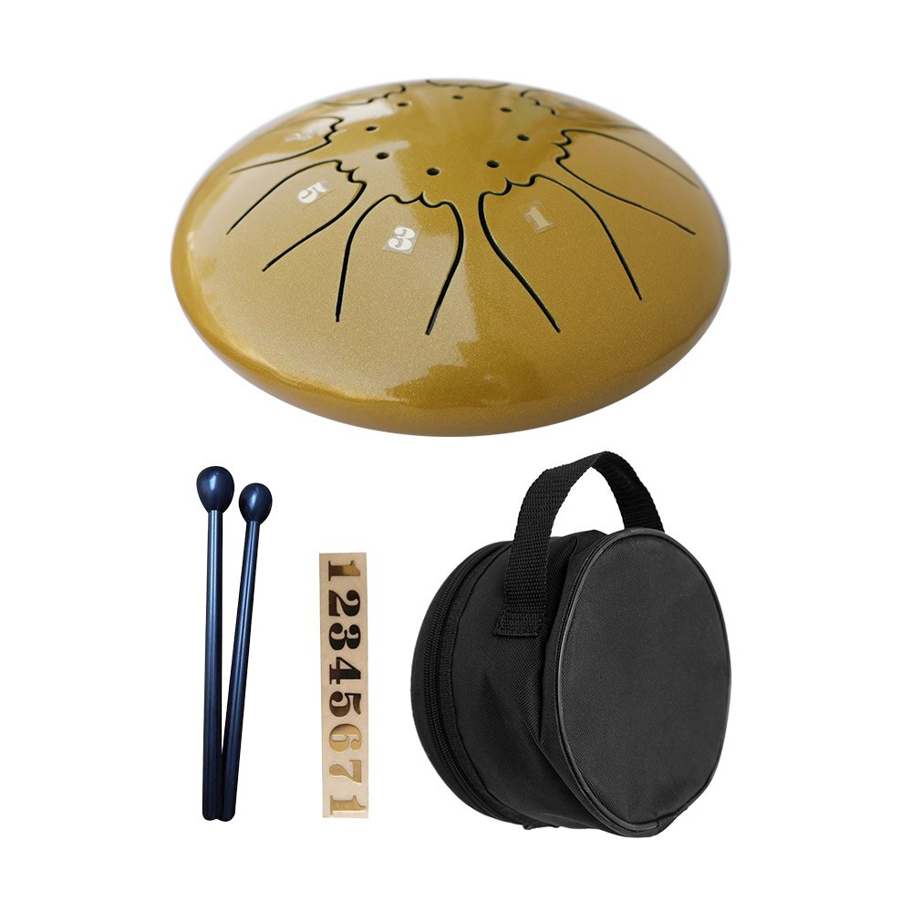 Mini Steel Tongue Drum Metal Hand Drum 5 Inch C Tone 8 Notes Percussion Instrument Stainless Steel with Storage Bag Drumstick: Yellow