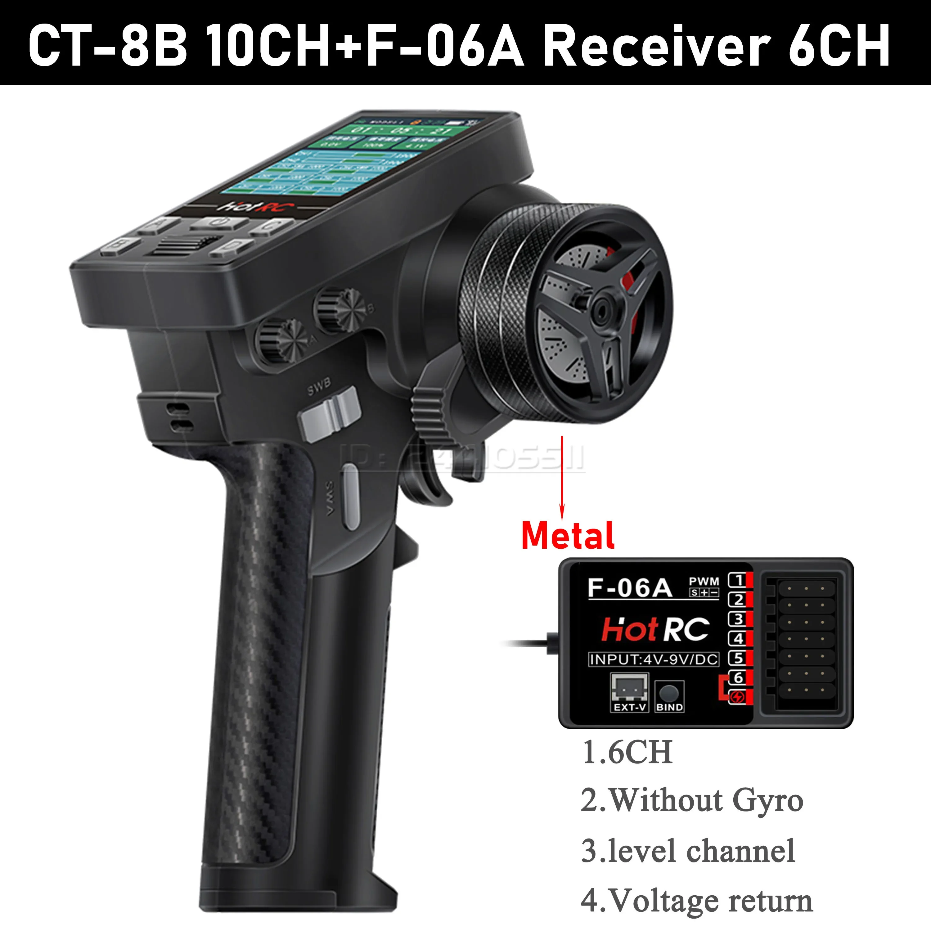 HOTRC 8CH 10CH CT-6B CT-8B 2.4G Transmitter Remote Control Gyro F-04A F-06A F-08A F-01AT Receiver for RC Cars Boat Tank Toy: Fluorescent Green