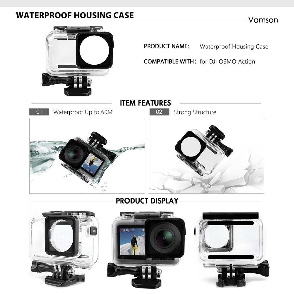 Vamson voor DJI OSMO Actie Camera Waterdichte Behuizing Case 40 M Duiken Shell Doos voor DJI Accessoires OA05