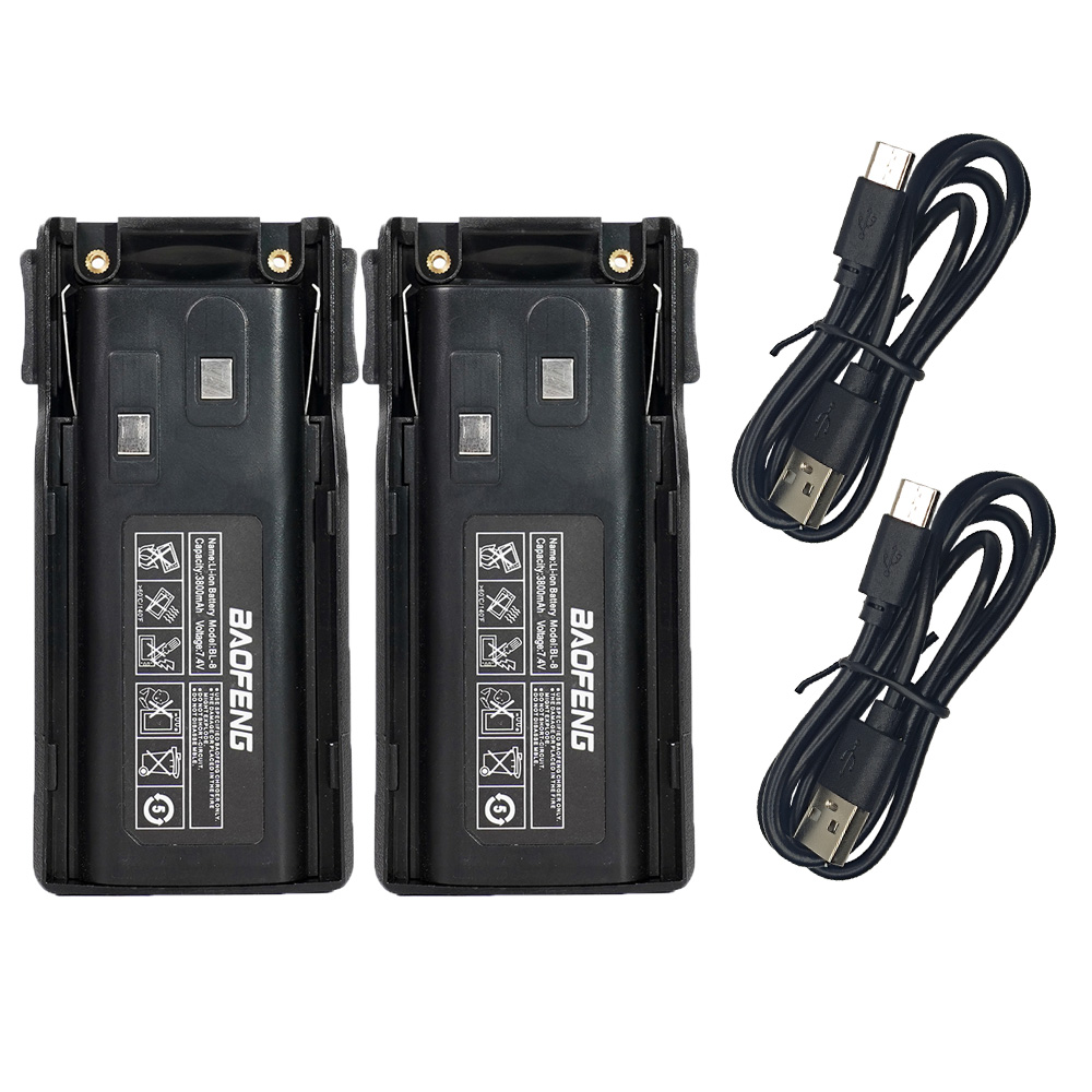 BAOFENG Walkie Talkie UV-82 Thicke Battery 3800mAh For UV82 UV-8D UV-89 UV-82HP UV-82XP Two Way Radios Batteries Type-C Charging: black