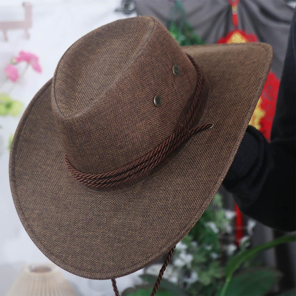 Linen Western Cowboy Hat Beach Cap Climbing Hat Summer Sun Hat Outdoor Visor Cap Cycling Cap Beach Sunscreen Cap Summer