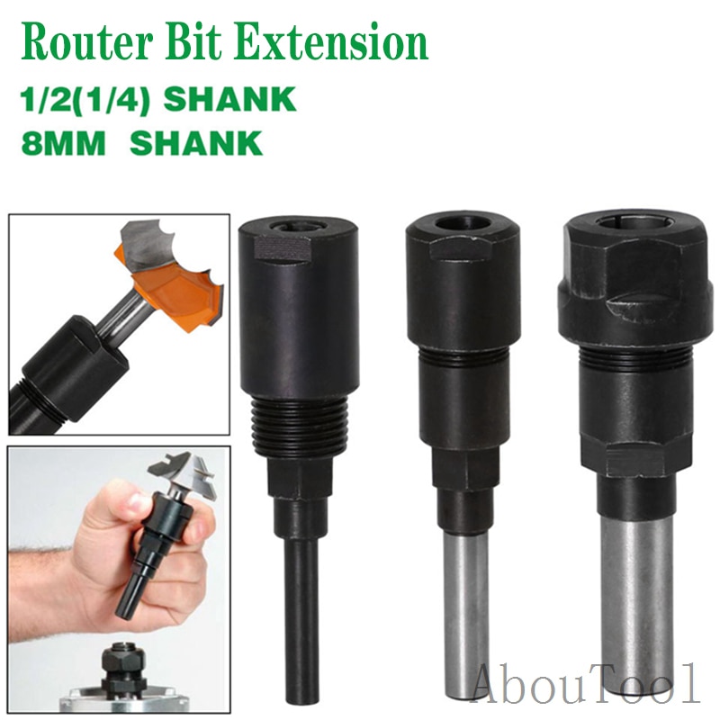 Router bit forlængelse 1/4 " 8mm 12mm 1/2 " skaftstang konverter spændetang gravering maskintilbehør forlængelse fræsning forlænge