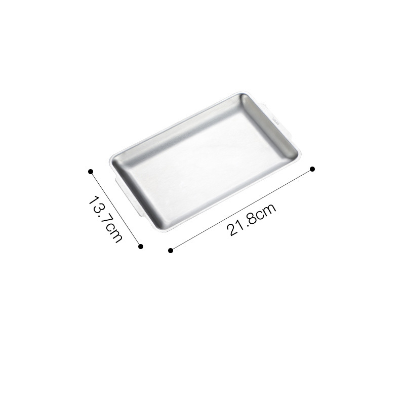 304 Stainless Steel Dinner Plates Rectangular Gold Serving Tray Dessert Cake Snack Dishes Barbecue Sushi Dessert Kitchen Plates: Silver-22x14cm