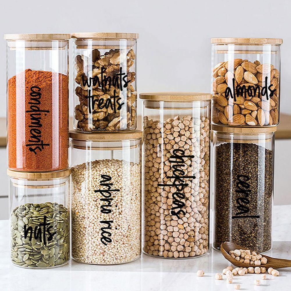 8 Sheets Pantry Label Sticker For Containers Preprinted Waterproof Transparent Kitchen Storage Self-adhesive Food Label Sti G9a0