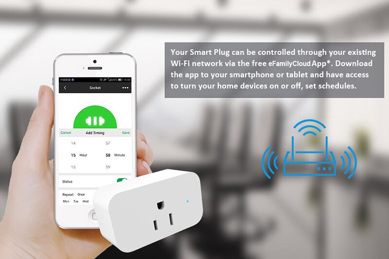 EFamilyCloud – prise intelligente Wifi, minuterie, interrupteur, télécommande, maison connectée, réglementation américaine, Compatible avec IOS et Android,