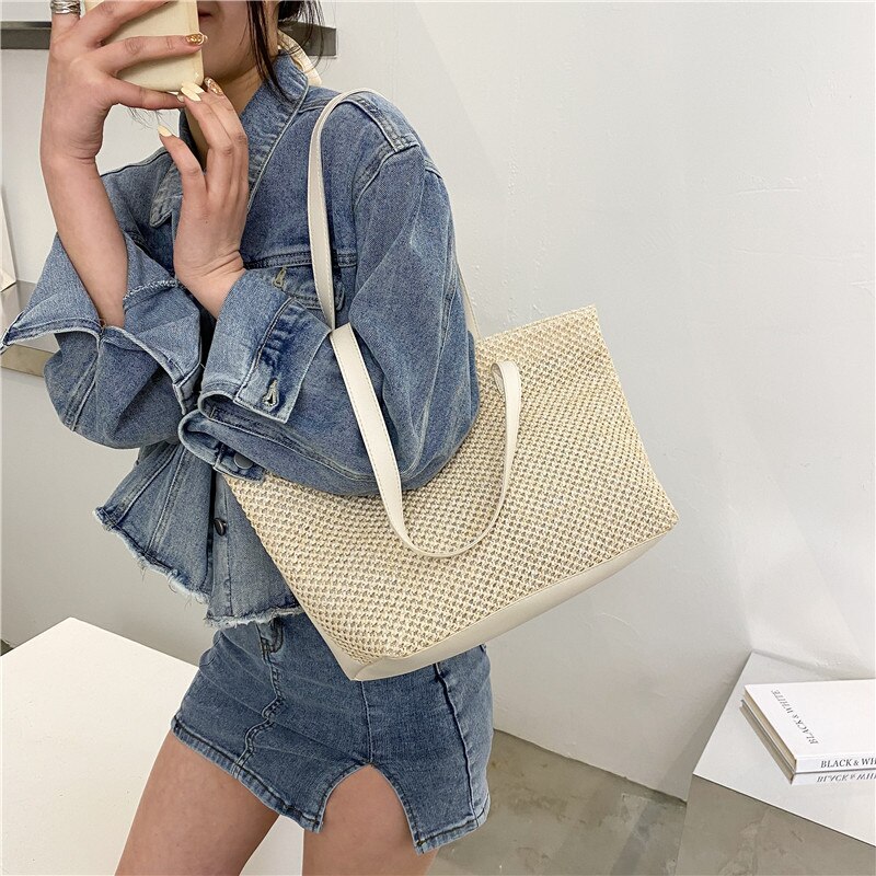 Rattan Tasche Stroh Schulter Tasche Kleine Strand Handtaschen Frauen Sommer Hohl handgefertigt