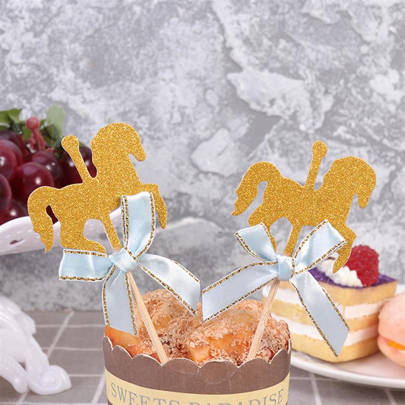 Garniture de Cupcake créative en forme de cheval, gâteau à thème cheval carrousel, Dessert, décor de Table, gâteau aux fruits, Insertion de cartes, 40 pièces
