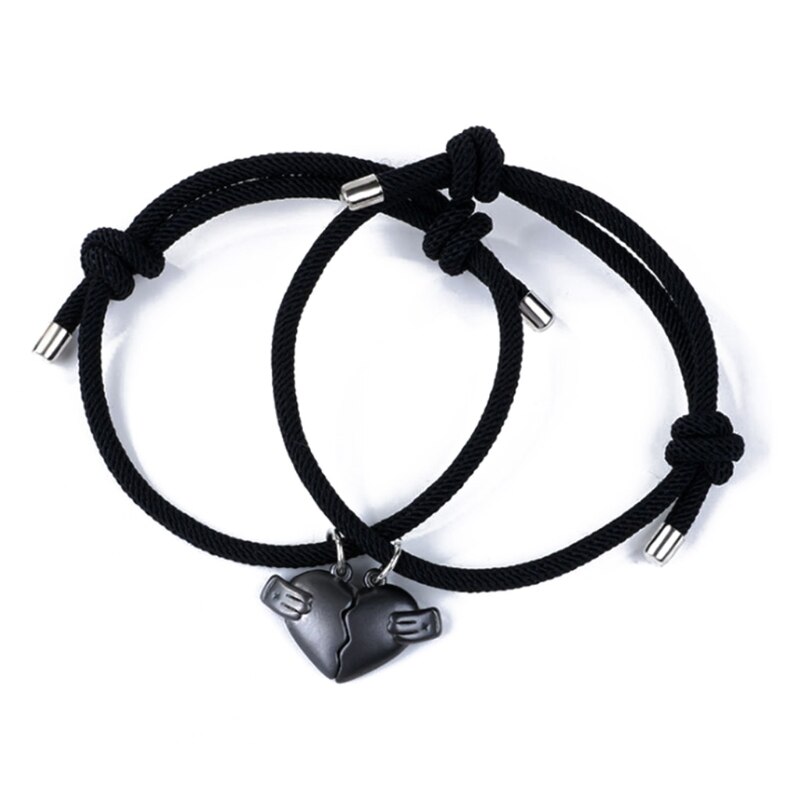 2Pcs Minimalist Lovers Matching Friendship Heart Pendant Couple Magnetic Distance Faceted Heart Pendant Necklace Jewelry: H