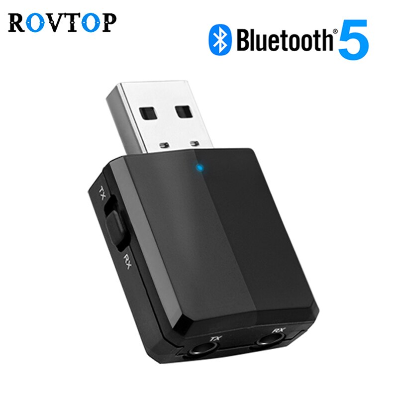 Rovtop USB Bluetooth 5.0 émetteur récepteur Dongle 3 en 1 EDR stéréo sans fil Audio adaptateur pour voiture casque PC TV maison