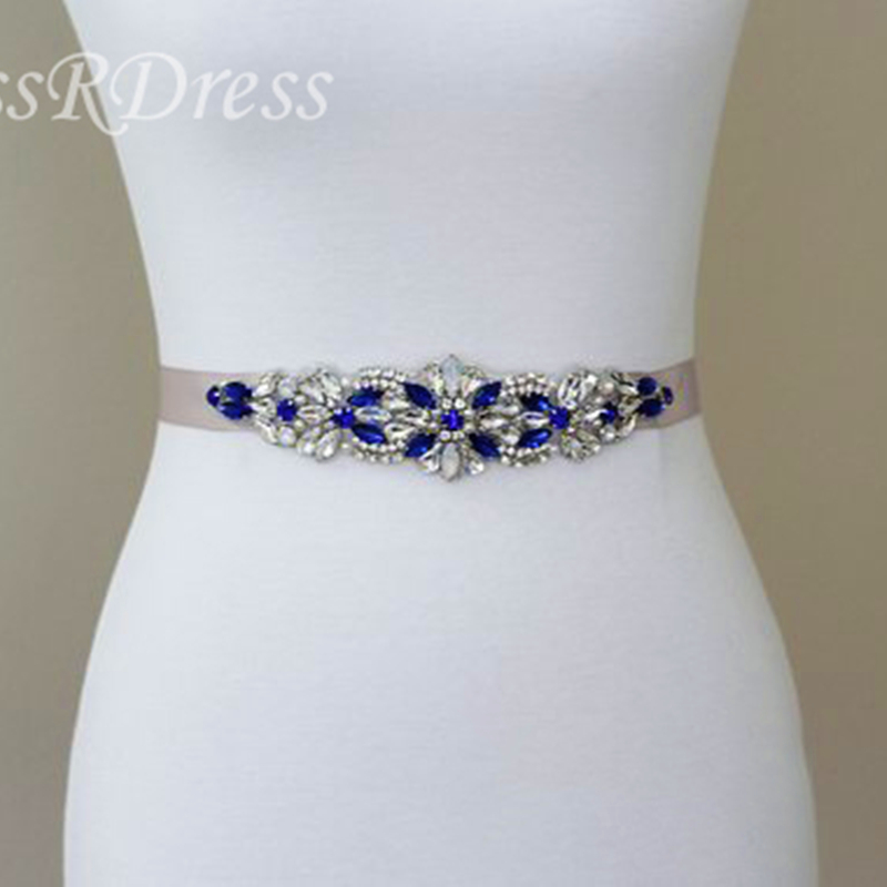 MissRDress Opal Bridal Belt Royal Blue Crystal Bridal Sash Rhinestones Wedding Belt Sash For Wedding Accessories JK934