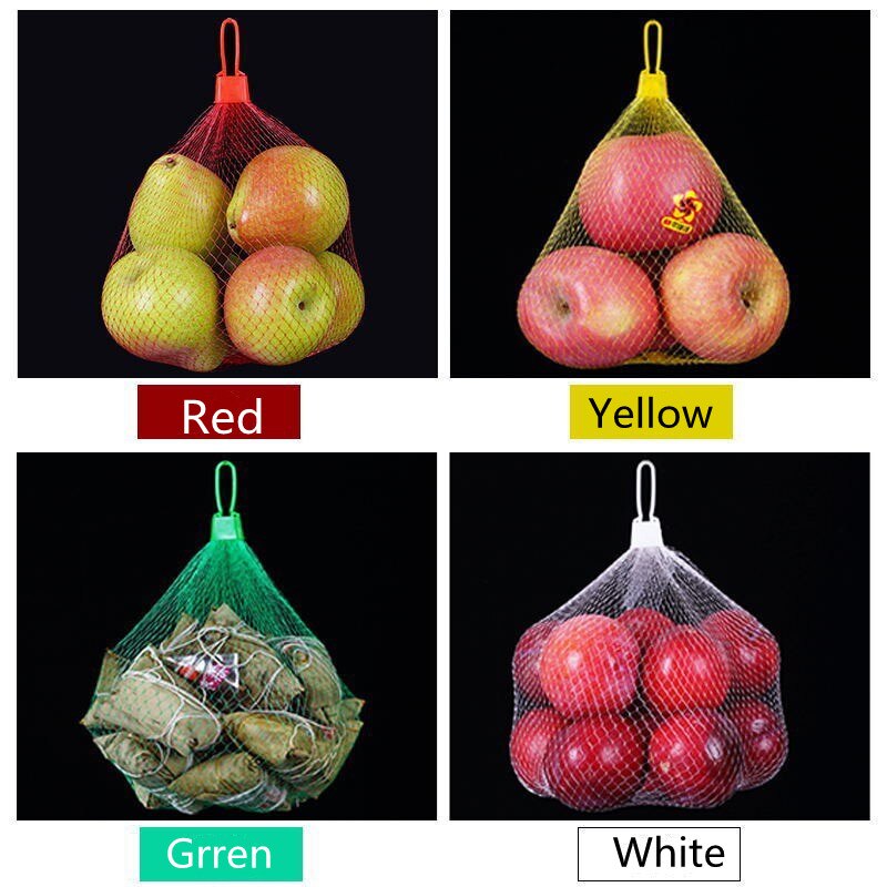 100 Uds de plástico bolsas de malla red bolsa de embalaje de alimentos con hebillas reutilizable para fruta vegetal huevo loco juguetes organizador de almacenamiento hogareño