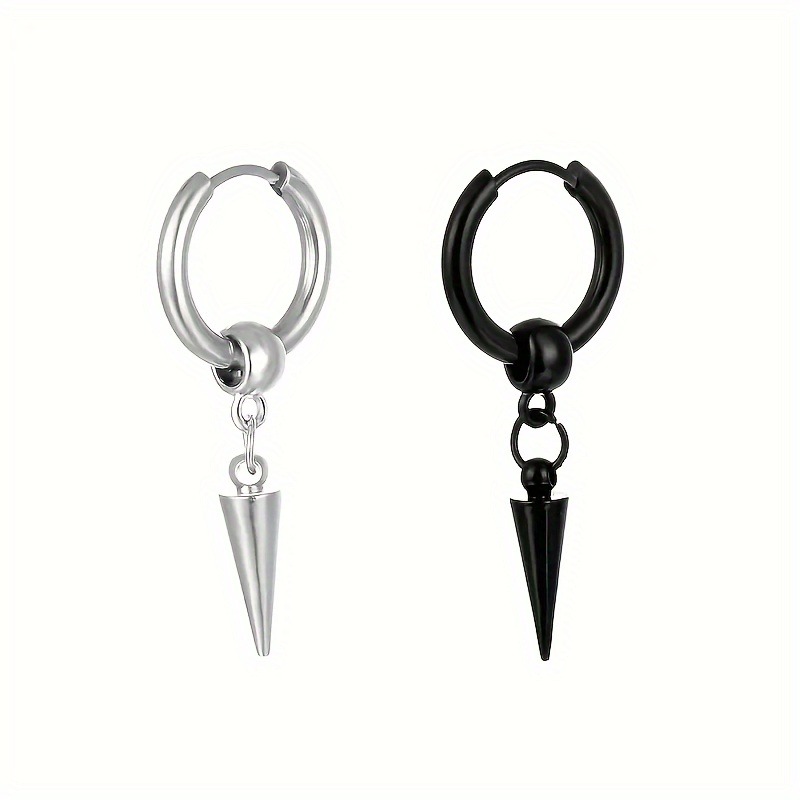 1 par de pendientes colgantes de cono de acero inoxidable a la para hombre, pendientes colgantes de estilo Retro Punk Hip-hop para hombre: Morado