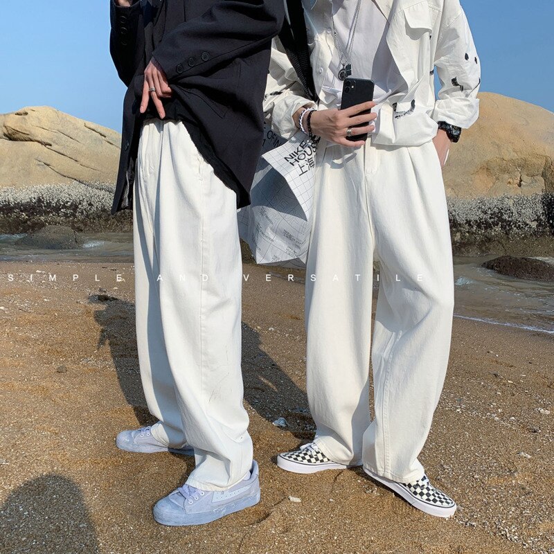 Lente Wijde Broek Mannen Mode Witte Casual Broek Mannen Streetwear Koreaanse Losse Hip-Hop Straight-been Broek Heren Broek