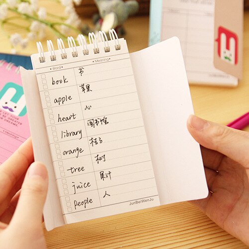 Foreign Language Learning Words Spiral Notebook Vocabulary Book Cover Up Memory Notepad Portable English Glossary List Memo Pad
