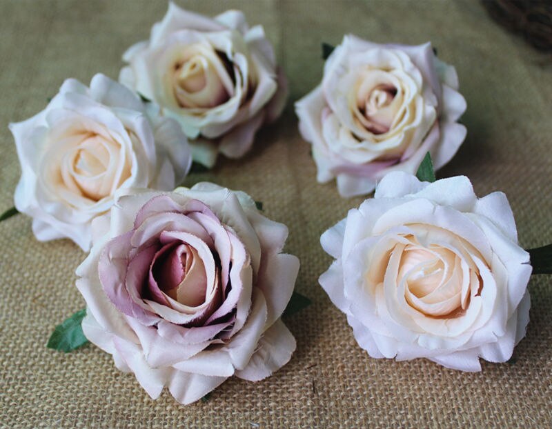 50Pcs silk Artificial rose flower heads wedding party box accessory Xmas decor wreath silk rose flores artificiales