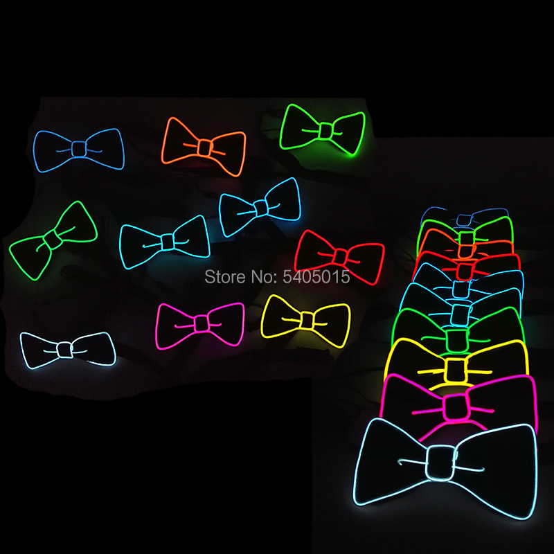 Pajarita de alambre brillante para fiestas, suministros para carnaval, decoración artesanal para vacaciones, 10 colores opcionales, , alimentado por DC-3V EL