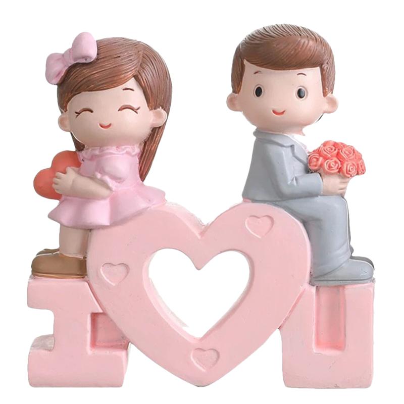 1 Set Valentijnsdag Paar Cijfers Bruid En Bruidegom Hars Pop Cake Ornamenten Valentijnsdag Romantische Pop Cake Ornamenten: Grey Pink